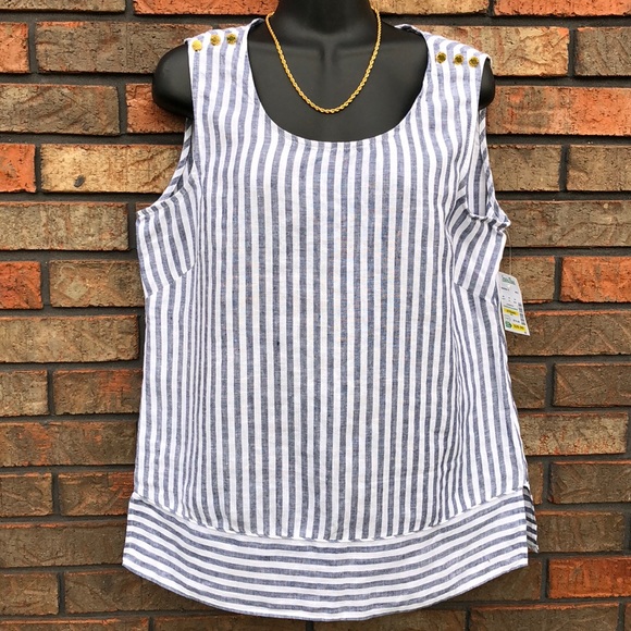 Ellen Tracy Tops - ELLEN TRACY NWT LINEN NAUTICAL BLOUSE MEDIUM TANK
